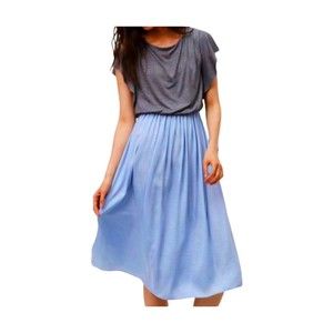 LOFT Gray and Light Blue Midi Dress